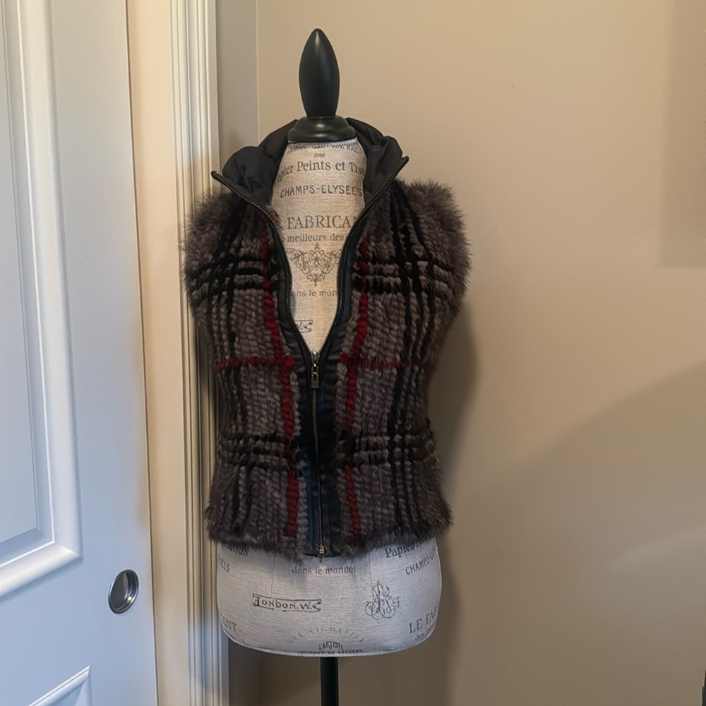 Diana Rosh Mink Knit Plaid Vest XS